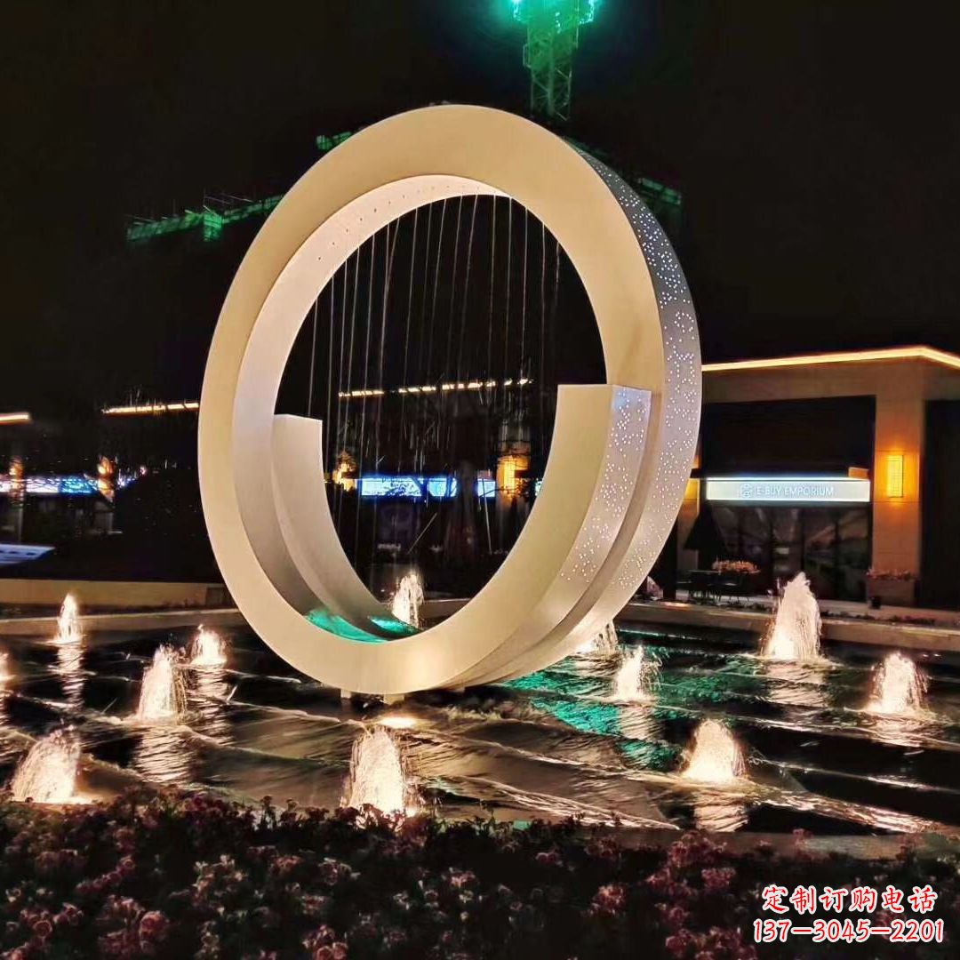 信阳环状喷泉雕塑灯光点亮美丽