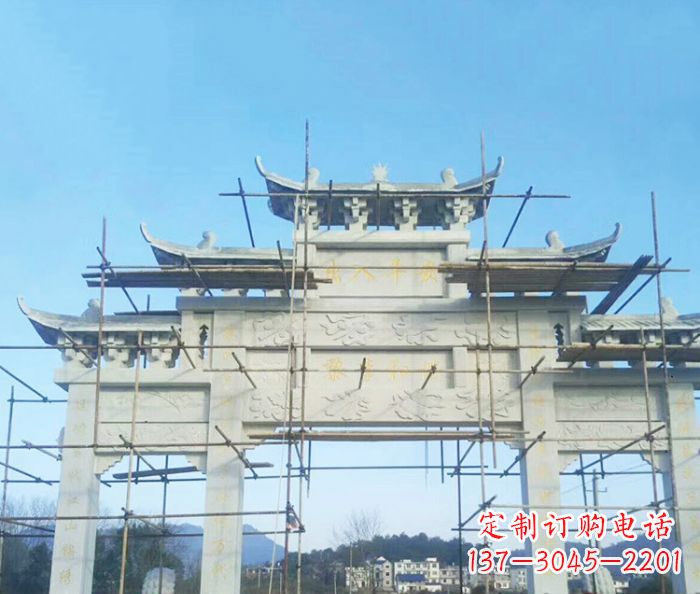 信阳大理石三门牌坊雕塑
