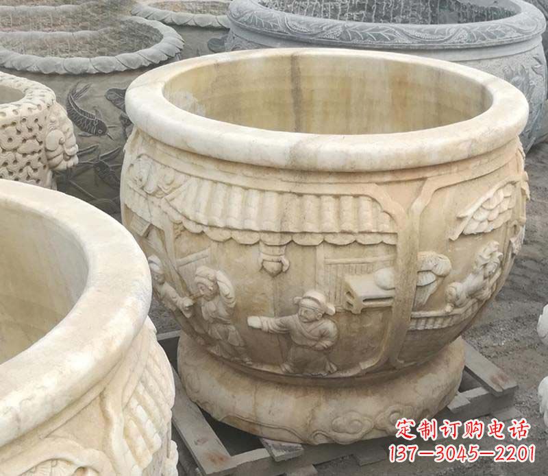 信阳雕刻精美的大理石儿童水缸