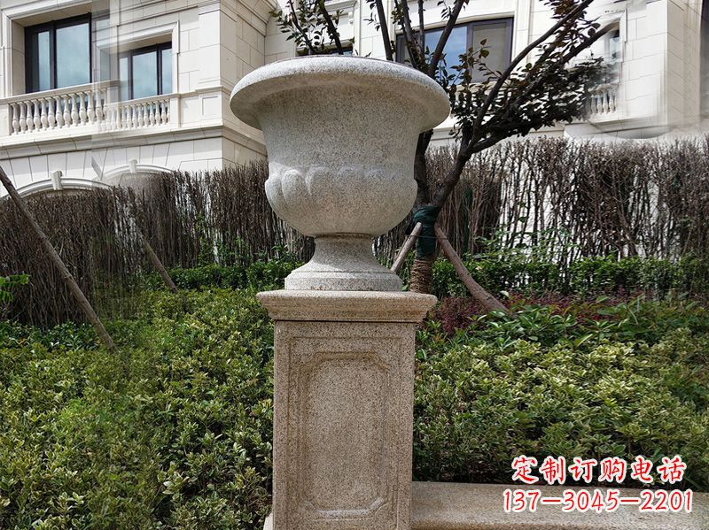 信阳大理石花钵小区花盆石雕艺术品