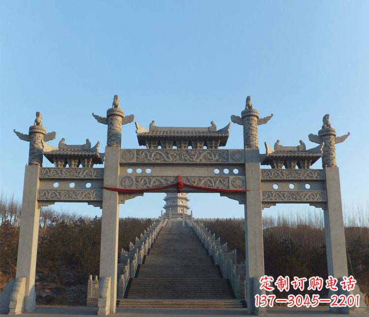 信阳精美大理石三门牌坊雕塑