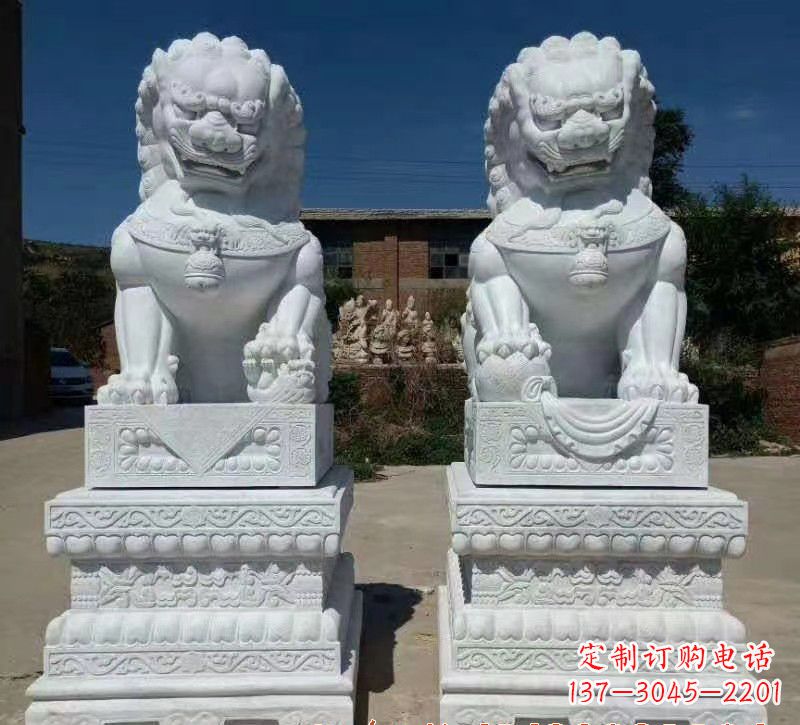 信阳大理石狮子石雕，雕塑定制精美狮子