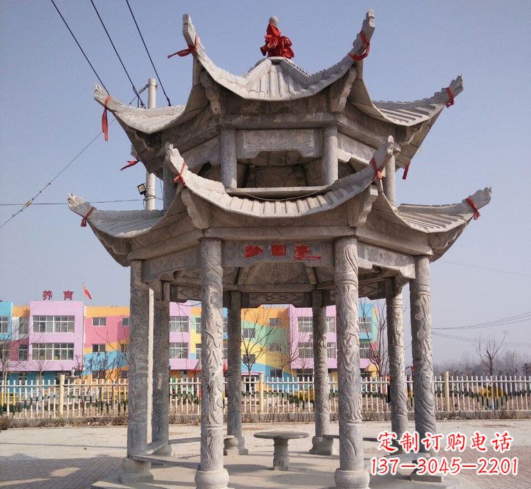 信阳大理石双层八角凉亭雕塑