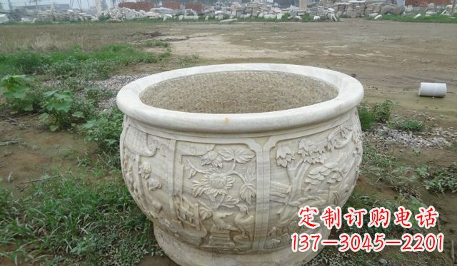 信阳大理石鸳鸯花盆雕塑