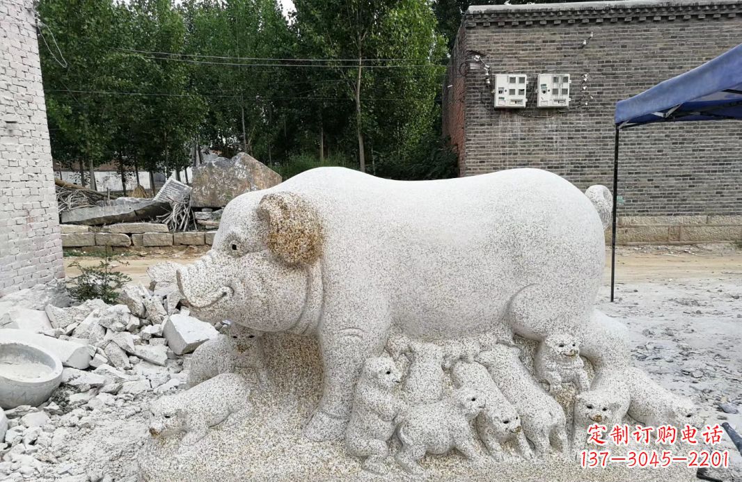 信阳大理石招财小母猪动物雕塑