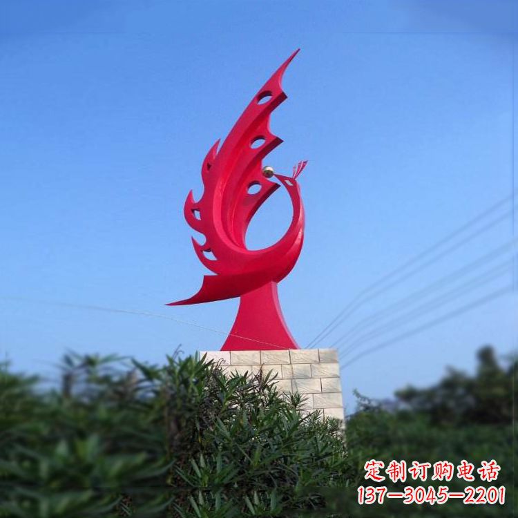 信阳大象红色凤凰不锈钢雕塑-城市动物标识景观雕塑