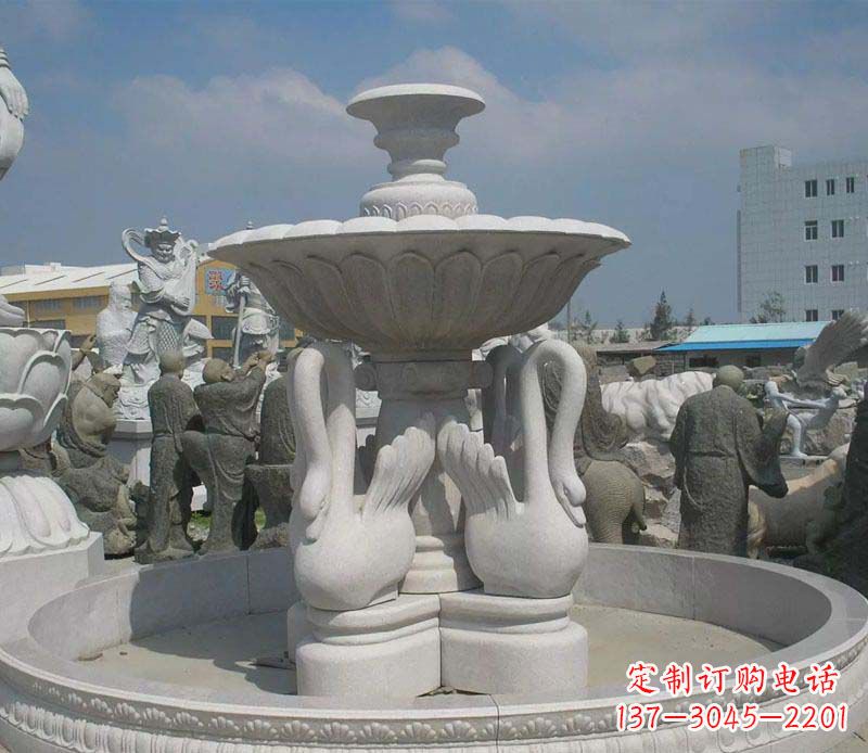 信阳大型汉白玉天鹅喷泉石雕
