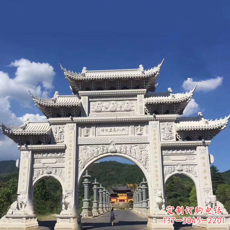 信阳大型汉白玉景区大门石雕牌楼雕塑