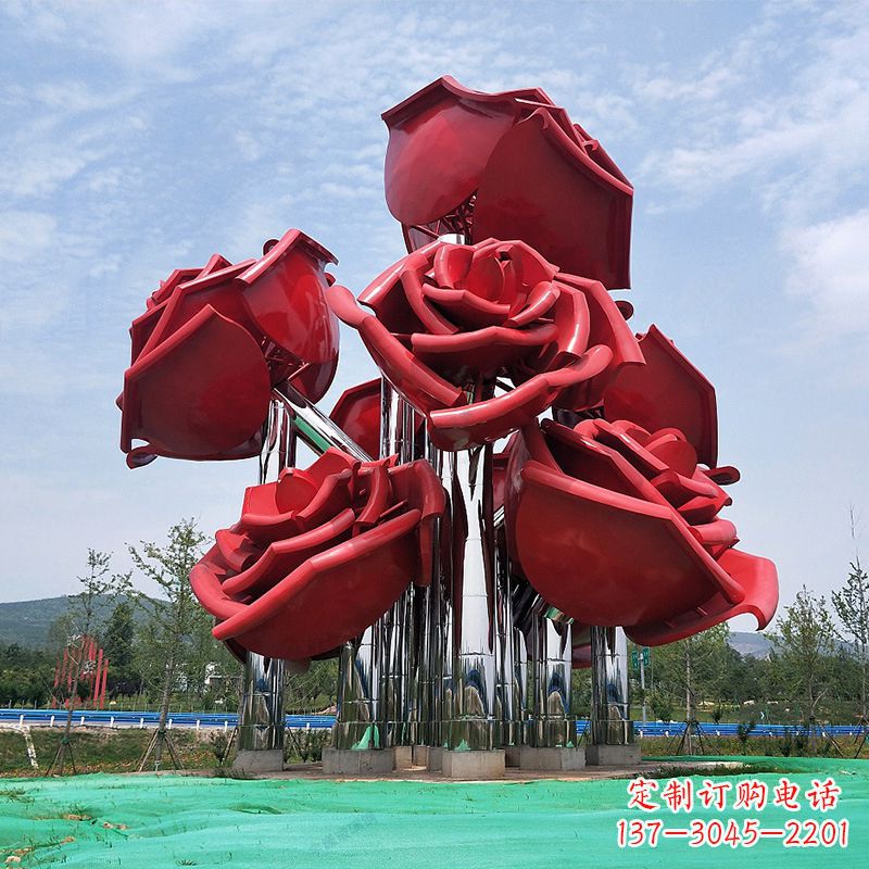 信阳大型景区园林不锈钢玫瑰花景观雕塑