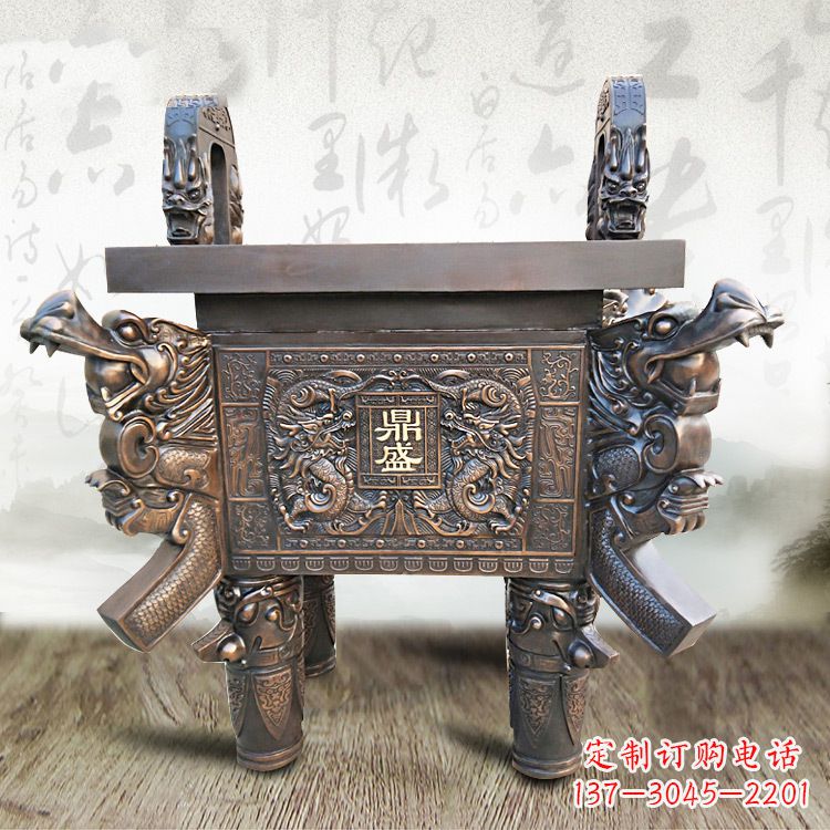 信阳典雅双龙四龙铜鼎雕塑
