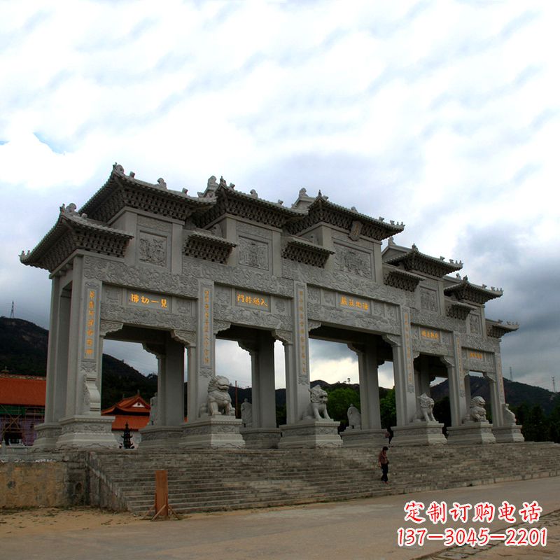 信阳大型寺庙五门石雕牌楼