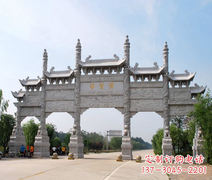 信阳大型五门道路石雕牌坊定制