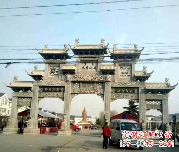 信阳大型五门石雕牌坊 (3)