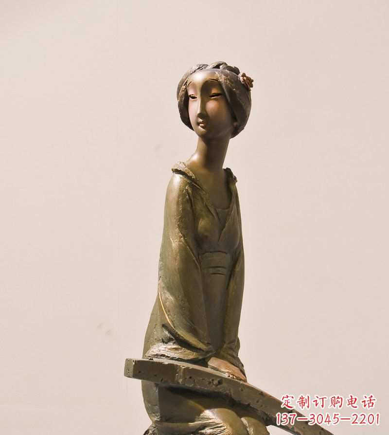 信阳古筝女人铜雕古代人物雕塑