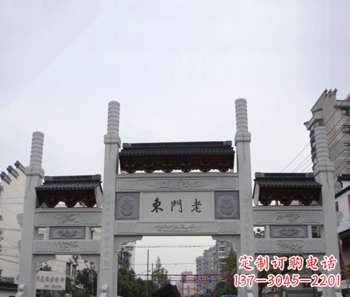 信阳精美三门石牌坊雕塑