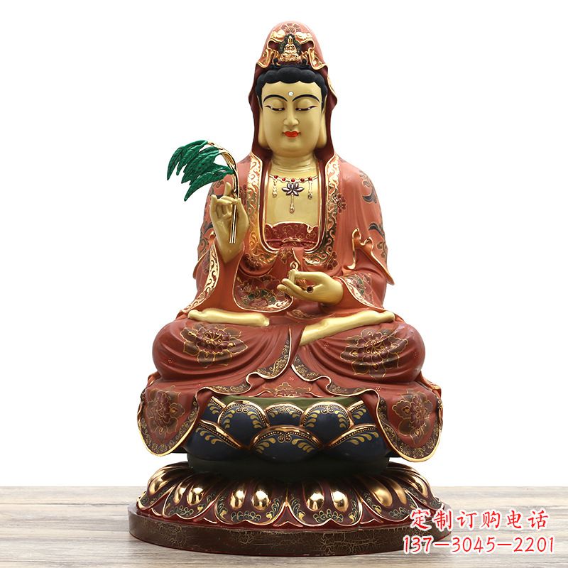 信阳精美观音彩绘铜雕雕塑摆件