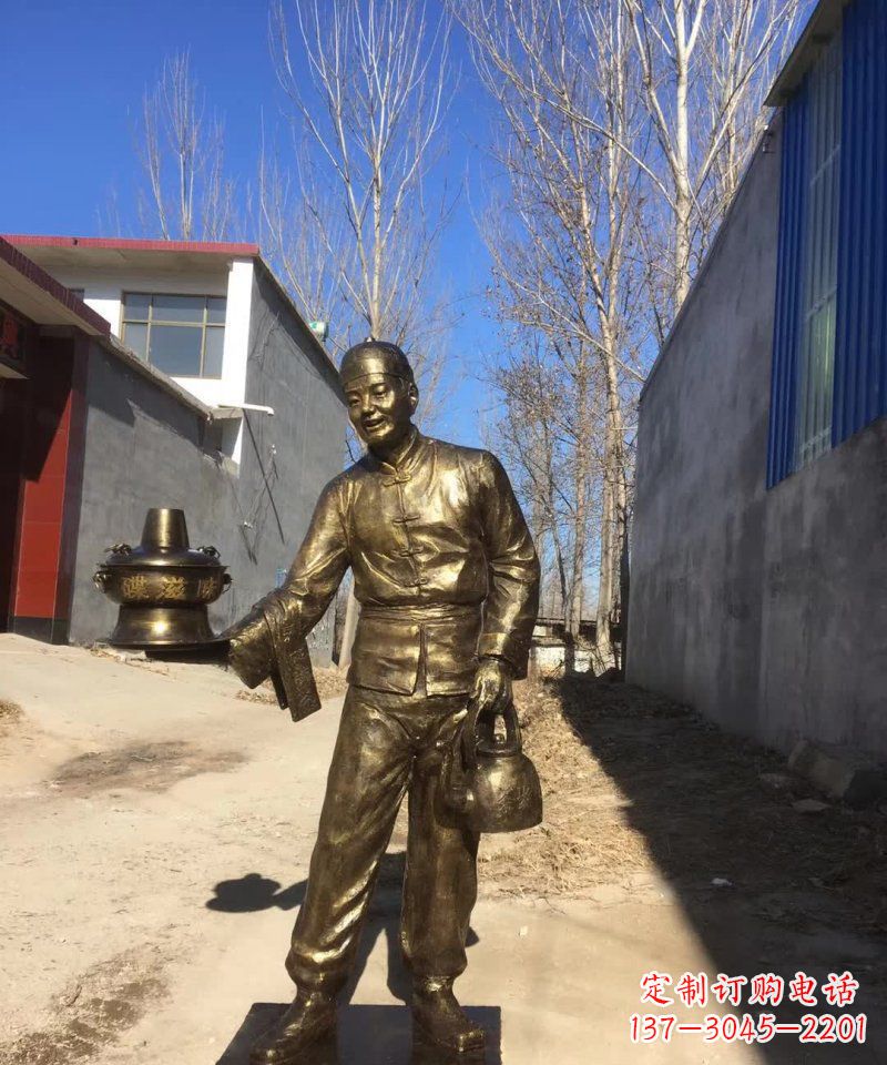 信阳店小二铜雕火锅人物定制