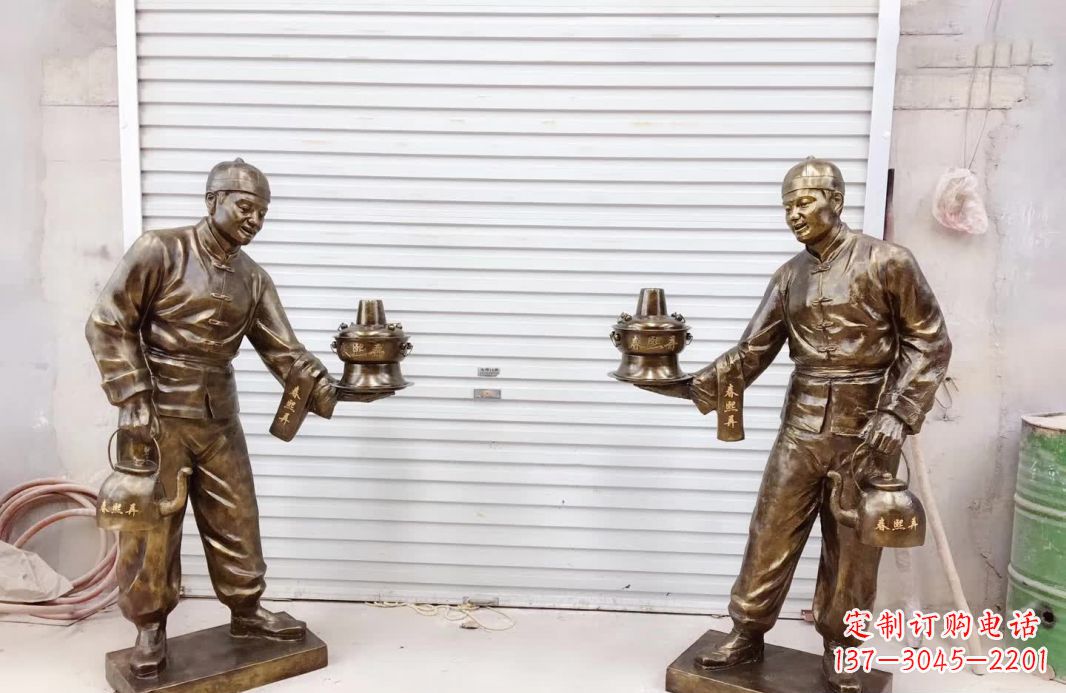信阳端茶店小二铜雕塑