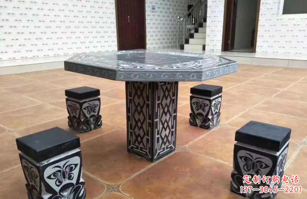 信阳多边形雕刻仿古石桌凳