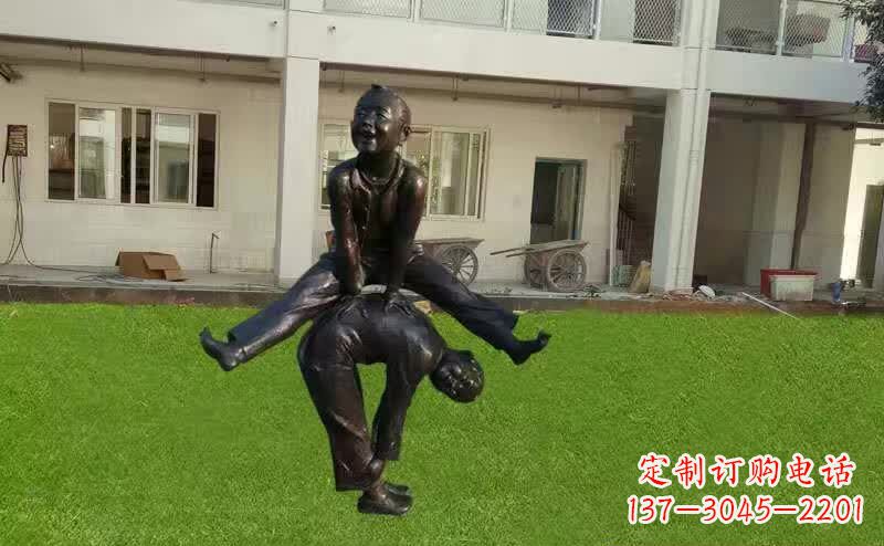 信阳卡通青少年跳马铜雕塑