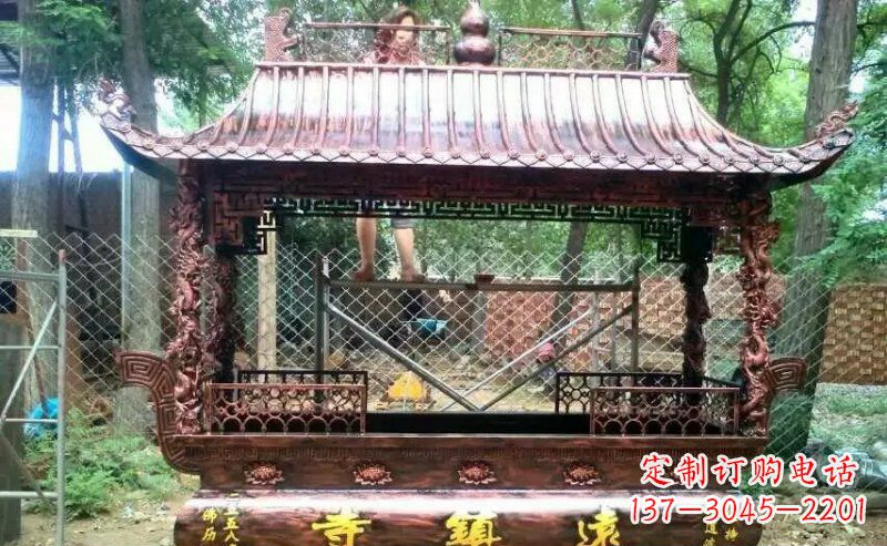 信阳方形寺庙香炉铜雕塑