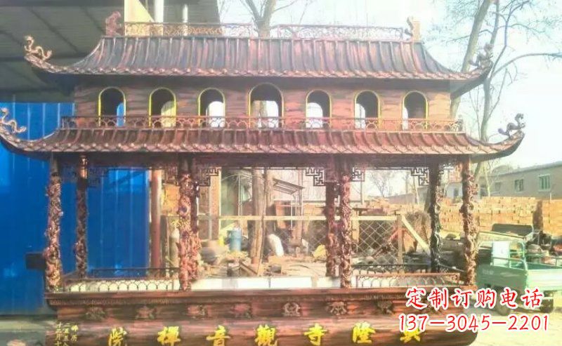 信阳方形寺庙古典香炉铜雕塑