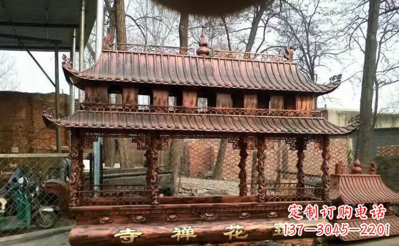 信阳方形寺庙香炉铜雕