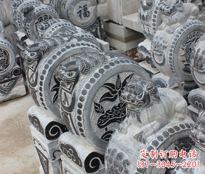 信阳传统风格抱鼓石招财门墩雕塑