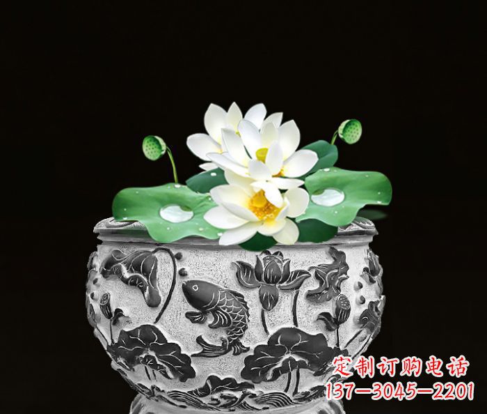 信阳仿古荷花鲤鱼雕塑石水缸