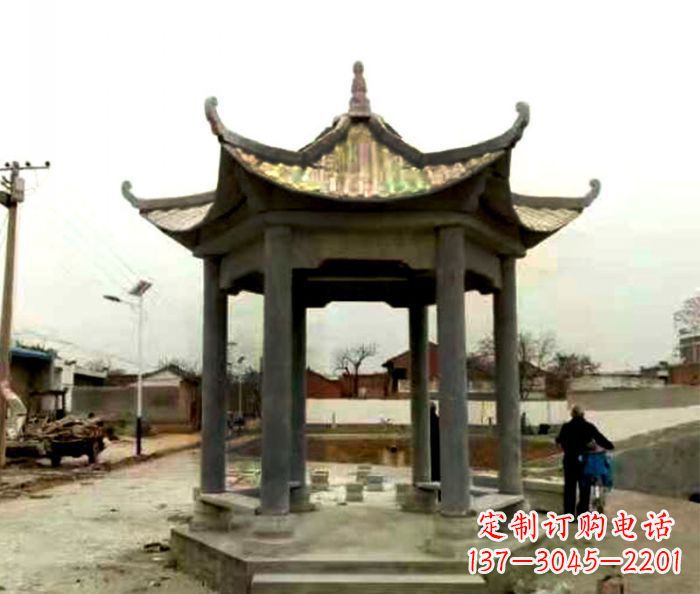 信阳仿古六角凉亭石雕 (3)