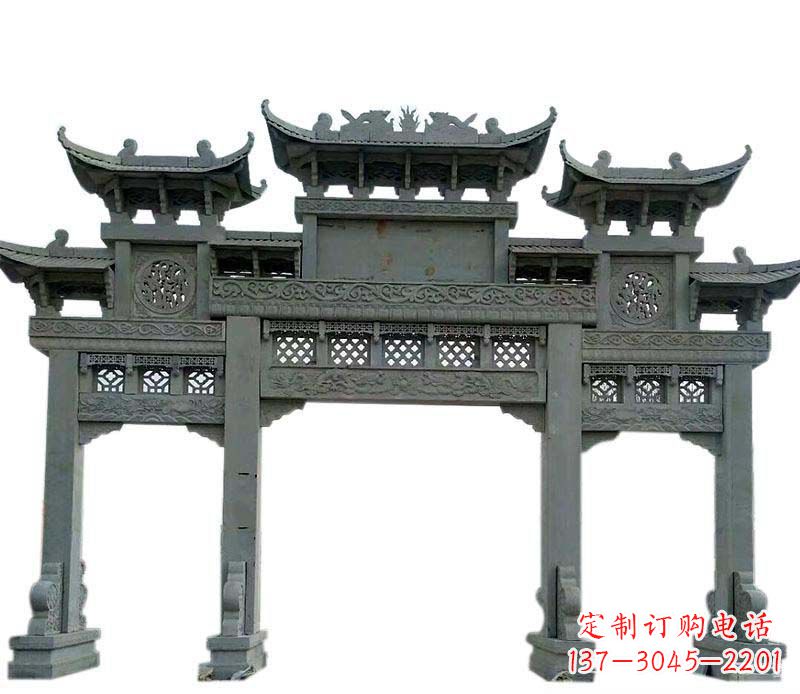信阳仿古三门大理石牌坊石雕