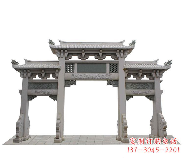 信阳精美仿古三门牌坊石雕