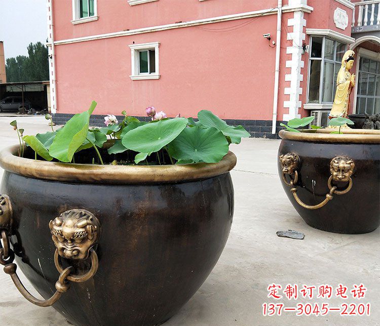 信阳仿古狮子头水缸铜雕塑 (2)