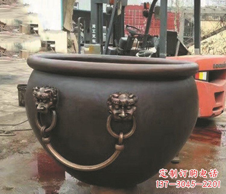 信阳仿古狮子头水缸铜雕塑 (3)