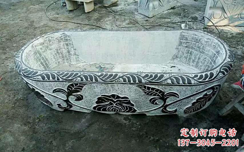 信阳风格独特的仿古石头水缸雕塑