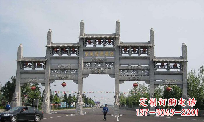 信阳仿古五门石雕牌坊 (2)