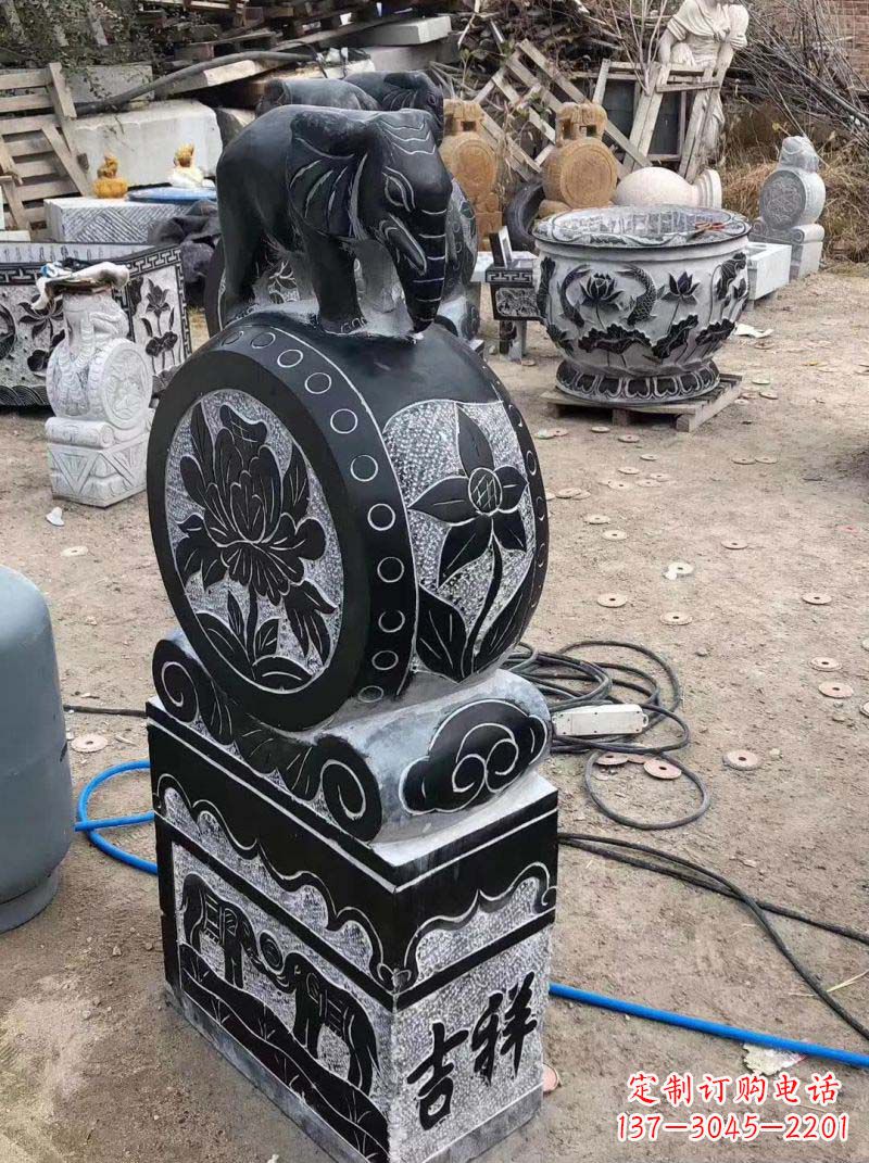 信阳仿古小象抱鼓石雕塑