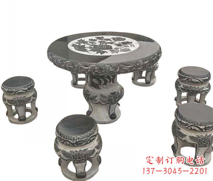 信阳仿古圆形石桌凳雕塑