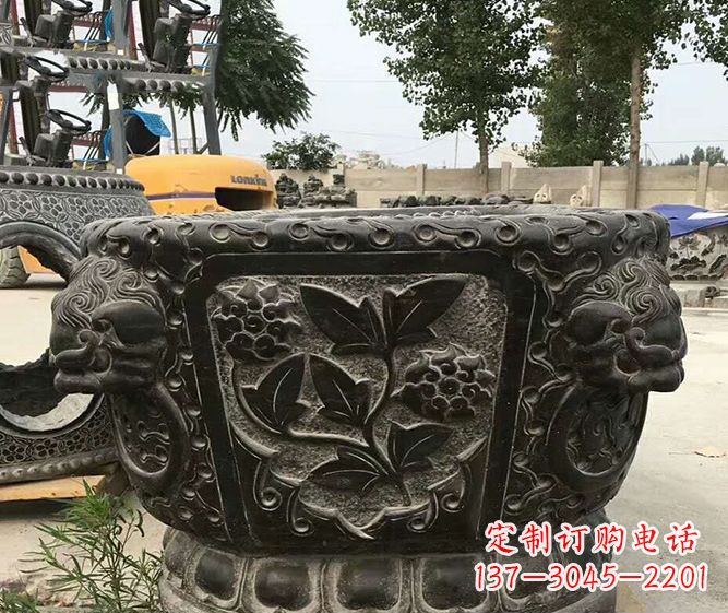 信阳仿古招财水缸石雕 (3)