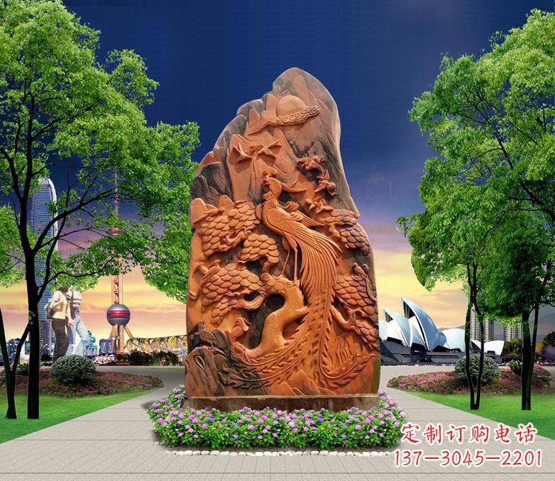 信阳凤凰石雕公园动物摆件