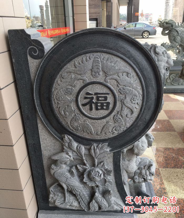 信阳福字雕塑 招财门墩石抱鼓