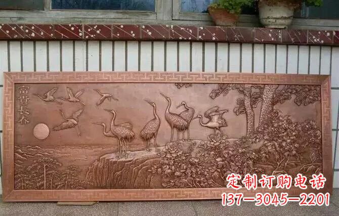 信阳富贵仙鹤浮雕锻铜雕塑