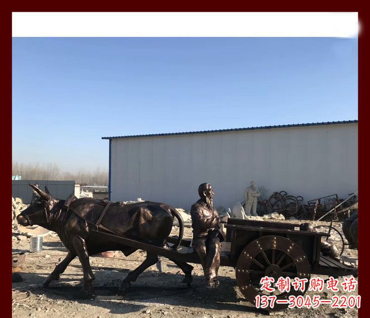 信阳传统工艺技术精雕牛雕塑赶牛车的祖孙俩