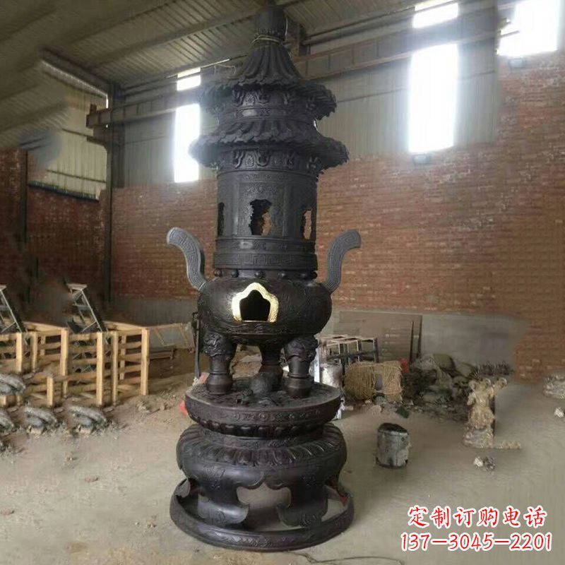 信阳花卉盘状高层圆形铜香炉雕塑