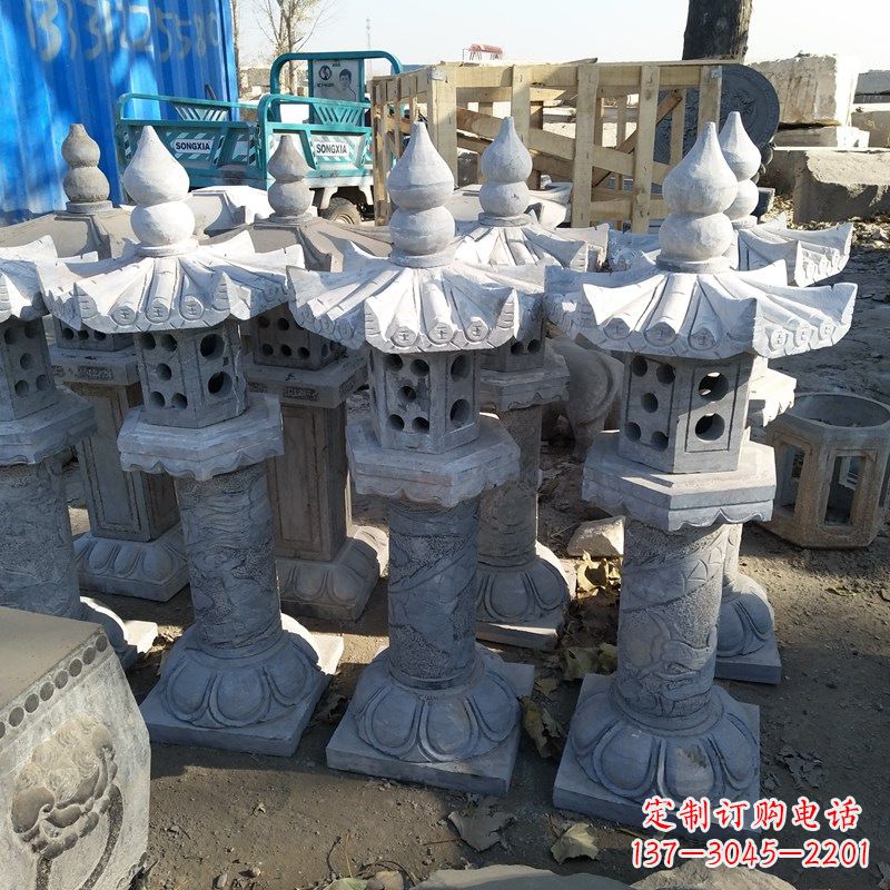 信阳高墩青石中式灯笼雕塑