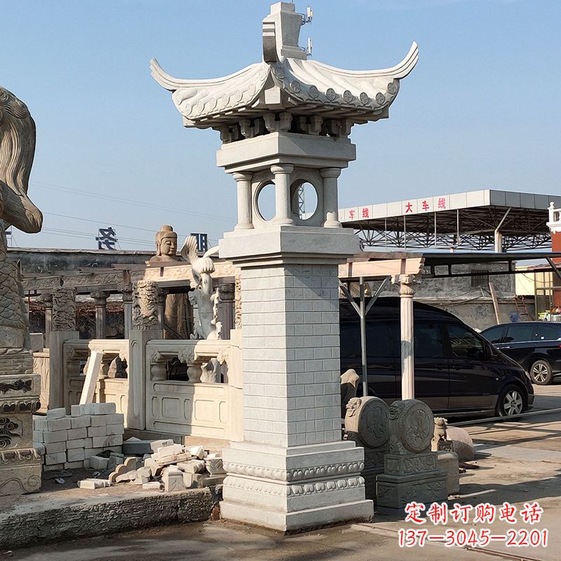 信阳高墩中式石雕灯笼美观厚重的传统中国风雕塑
