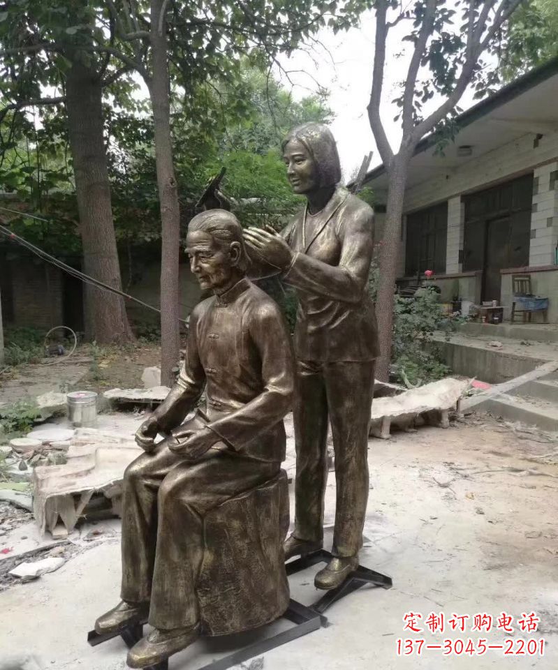 信阳产品名称纪念母亲的梳头人物铜雕