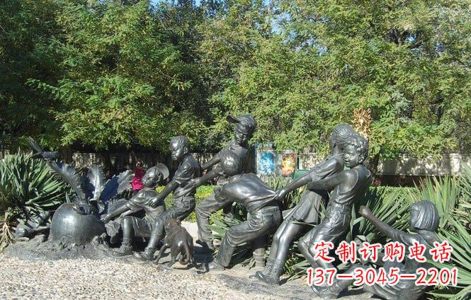 信阳铜雕萝卜儿童拔萝卜雕塑