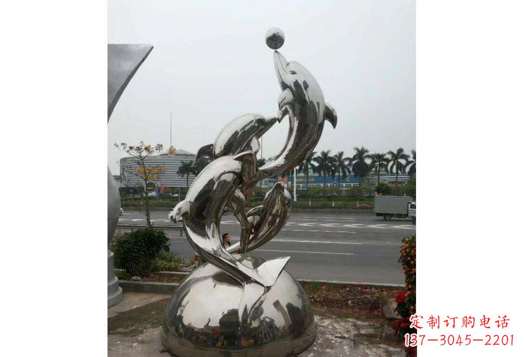 信阳海豚系列不锈钢顶球雕塑