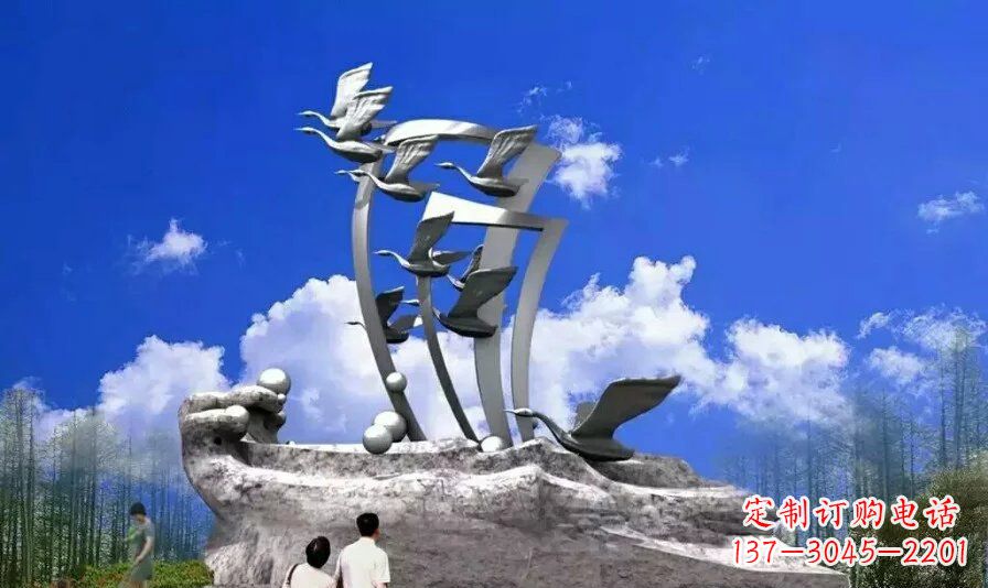 信阳艺术家手工制作的不锈钢飞翔天鹅雕塑